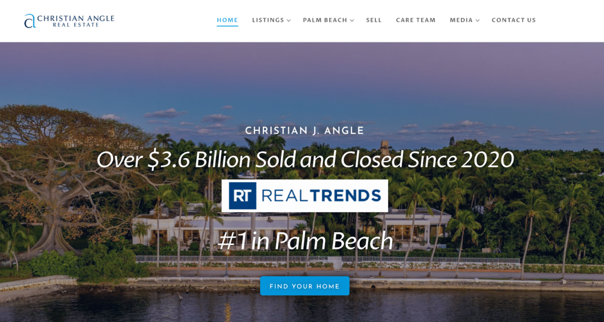  landing page of Christian Angle's real estate website