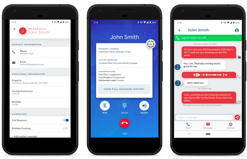 Screenshot of mobile interface with contact information and communication