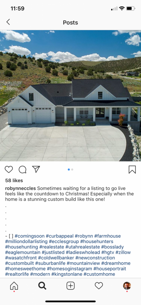 Instagram post of an aerial view of a new home