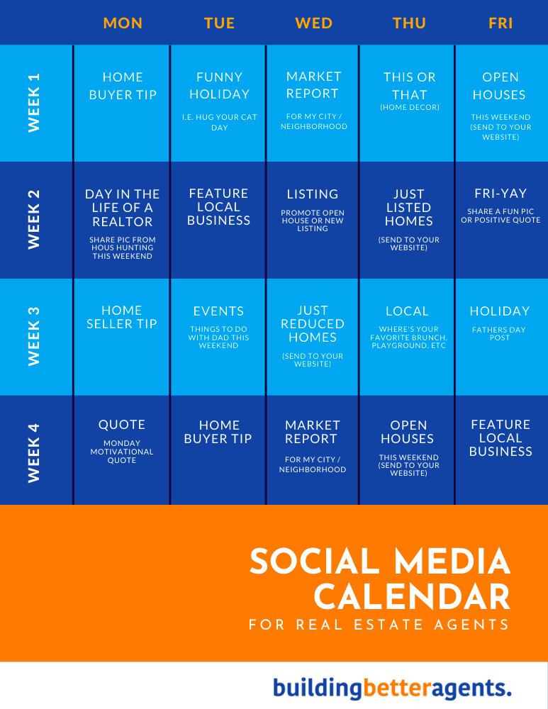 Calendar of social media posts ideas