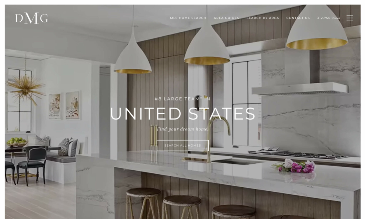 Website heading with image of modern kitchen