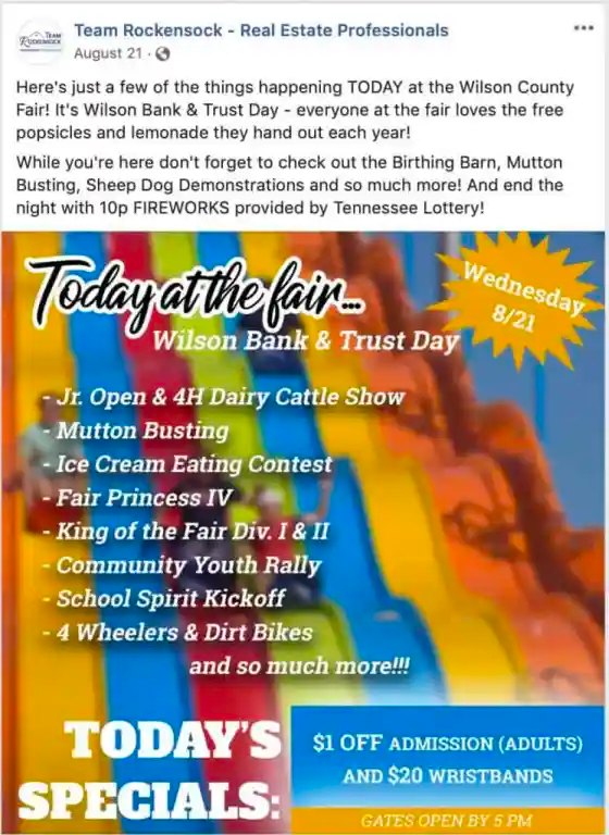 Screenshot of Facebook post showcasing a local event flyer