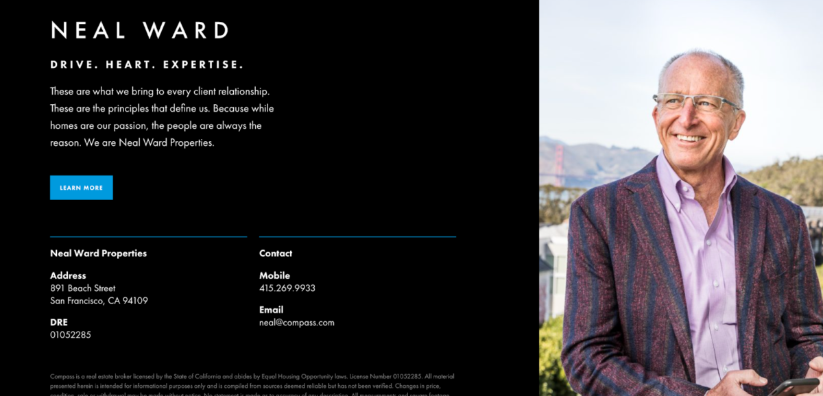 Bio page of a real estate agent with a blue call-to-action button against a black background