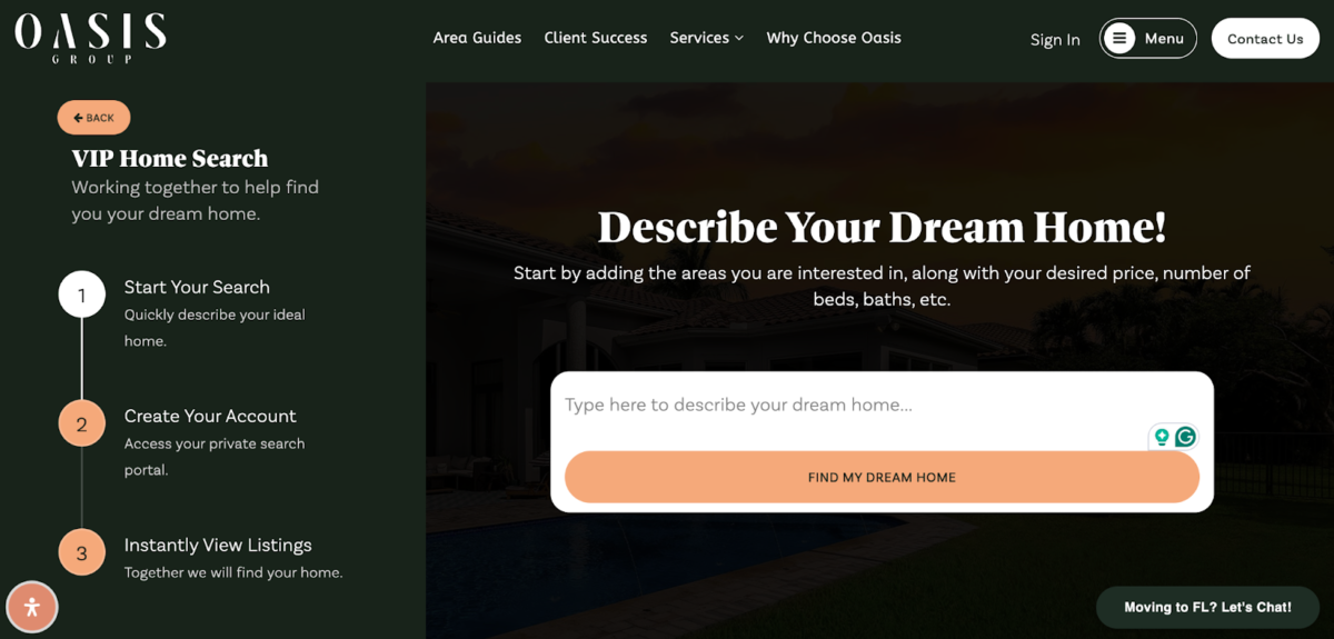 Example of "VIP Home Search" on a real estate website