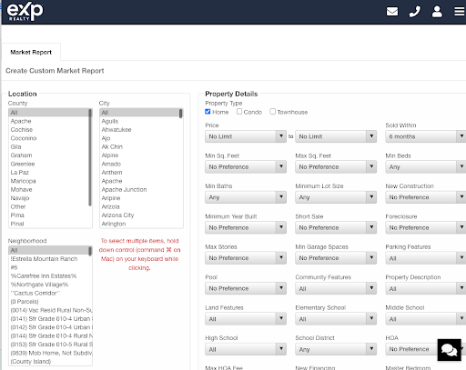 Screenshot of custom market report landing page